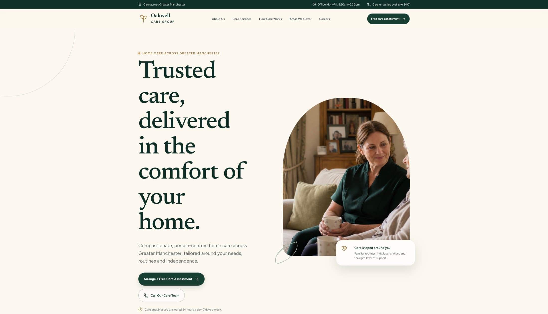 Oakwell Care Group website homepage