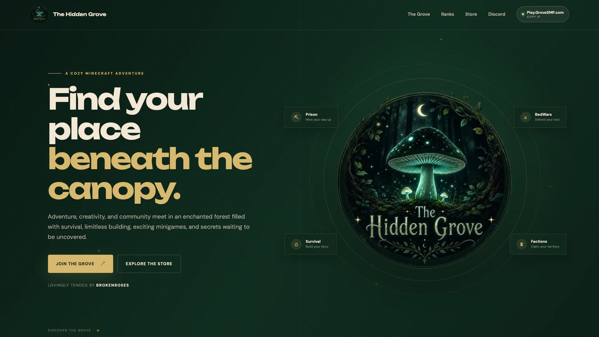 The Hidden Grove community website preview